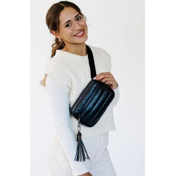 Citi Collective Gallery Fanny Pack Crossbody Bag Black Puffer Style No Tassel - Picture 2 of 11